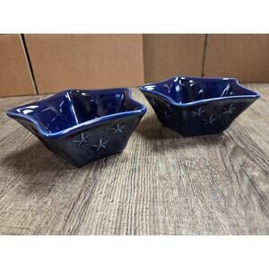 Longaberger Proudly American Navy Blue Star Mini Dishes Pair Lot of 2 - 5" wide